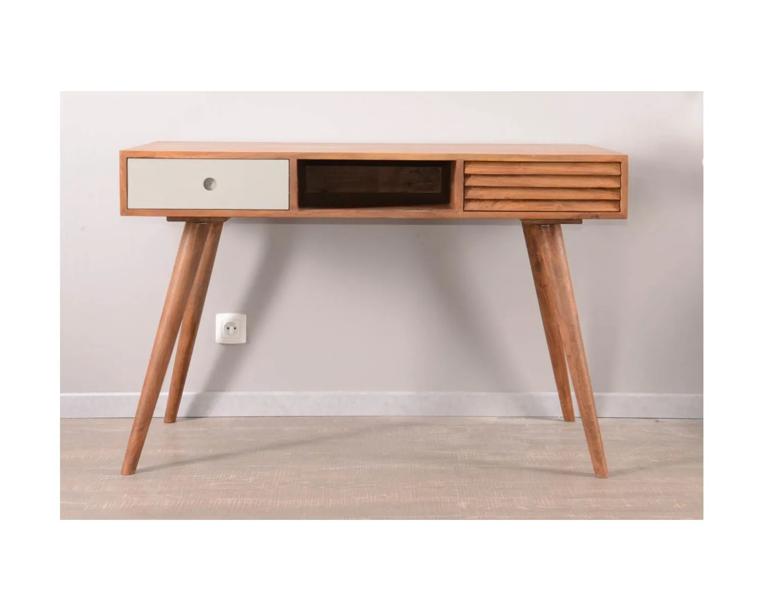 Meuble House Bureau vintage en palissandre tiroirs gris et bois "Vintage grey" Hot