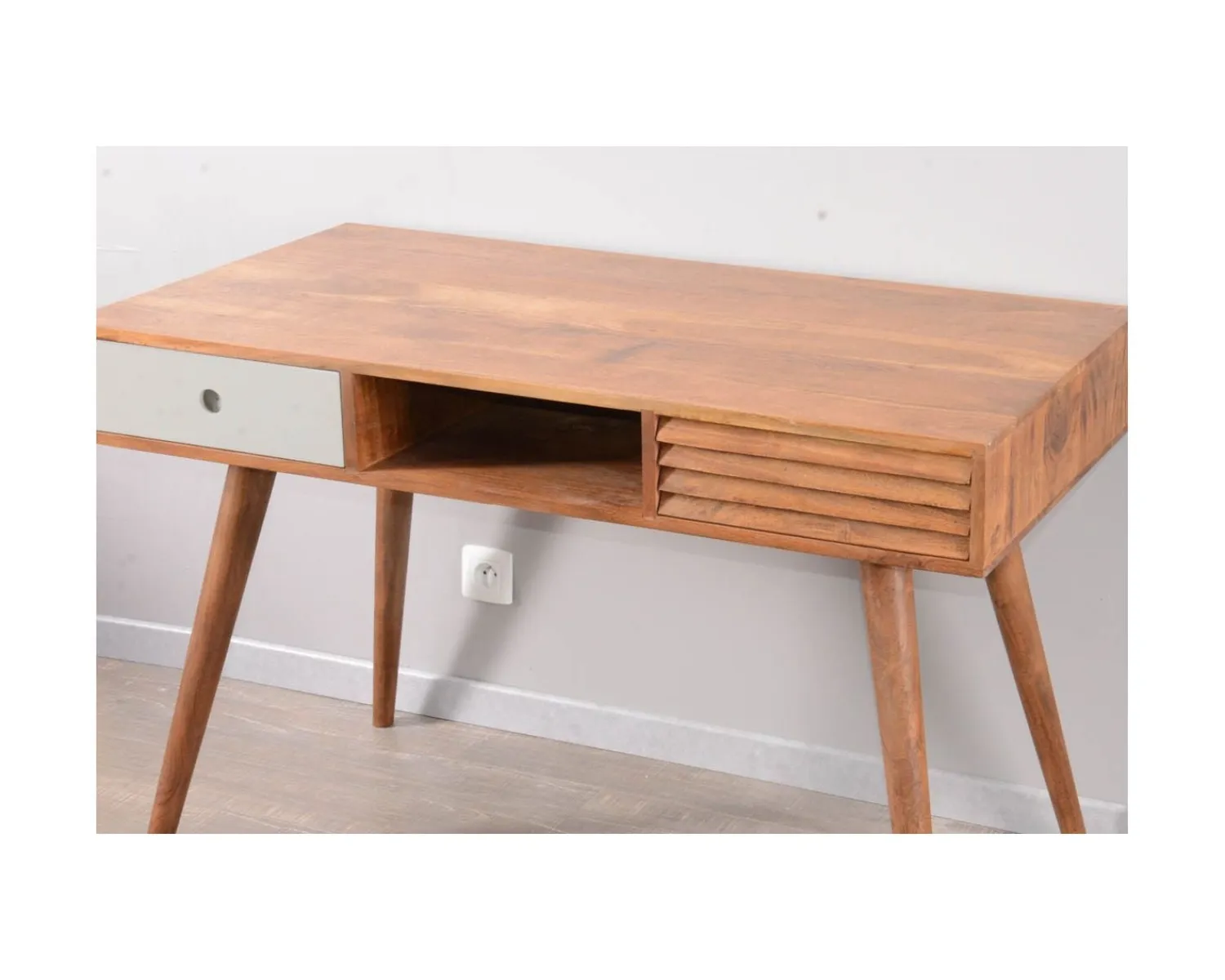 Meuble House Bureau vintage en palissandre tiroirs gris et bois "Vintage grey" Hot