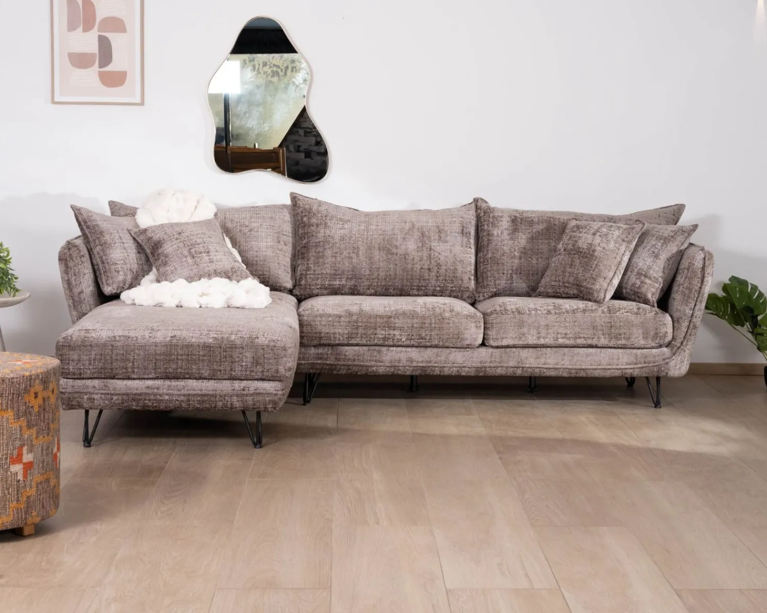 Meuble House Canapé angle gauche ultra confort en tissu chenillé doux gris cendre "Hasting" Discount