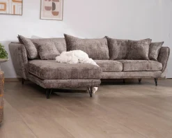 Meuble House Canapé angle gauche ultra confort en tissu chenillé doux gris cendre