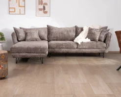 Meuble House Canapé angle gauche ultra confort en tissu chenillé doux gris cendre