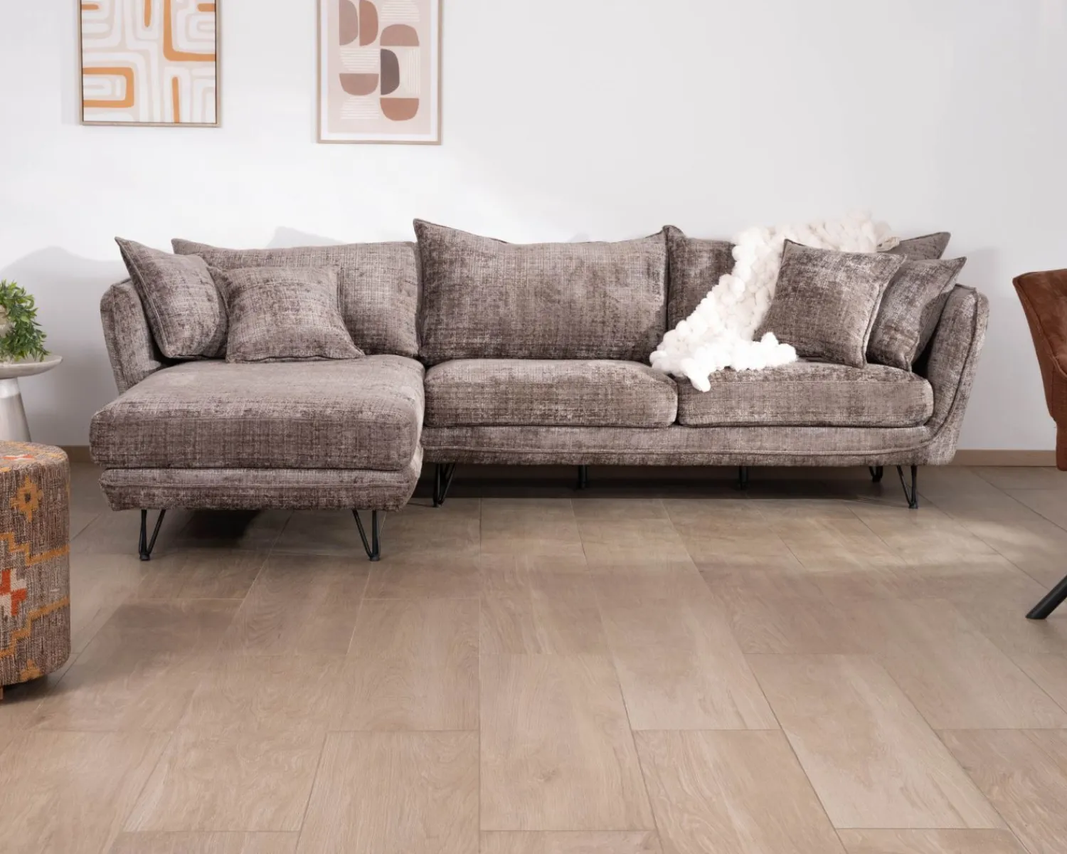 Meuble House Canapé angle gauche ultra confort en tissu chenillé doux gris cendre "Hasting" Discount