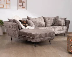 Meuble House Canapé angle gauche ultra confort en tissu chenillé doux gris cendre