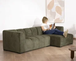 Meuble House Canapé avec méridienne en tissu bouclette vert 