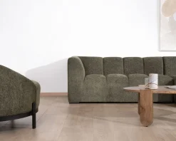 Meuble House Canapé avec méridienne en tissu bouclette vert 