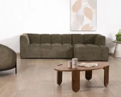 Meuble House Canapé avec méridienne en tissu bouclette vert 
