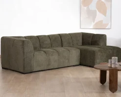 Meuble House Canapé avec méridienne en tissu bouclette vert 