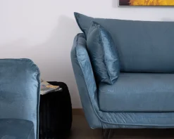 Meuble House Canapé bleu 3 places bleu design vintage tissu et métal