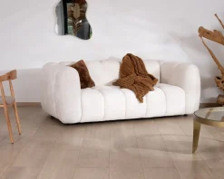 Meuble House Canapé cocooning 3 places tissu bouclette blanc avec surpiqures