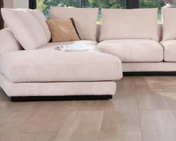 Meuble House Canapé confort en velours côtelé beige avec méridienne design "Cyrano" Clearance