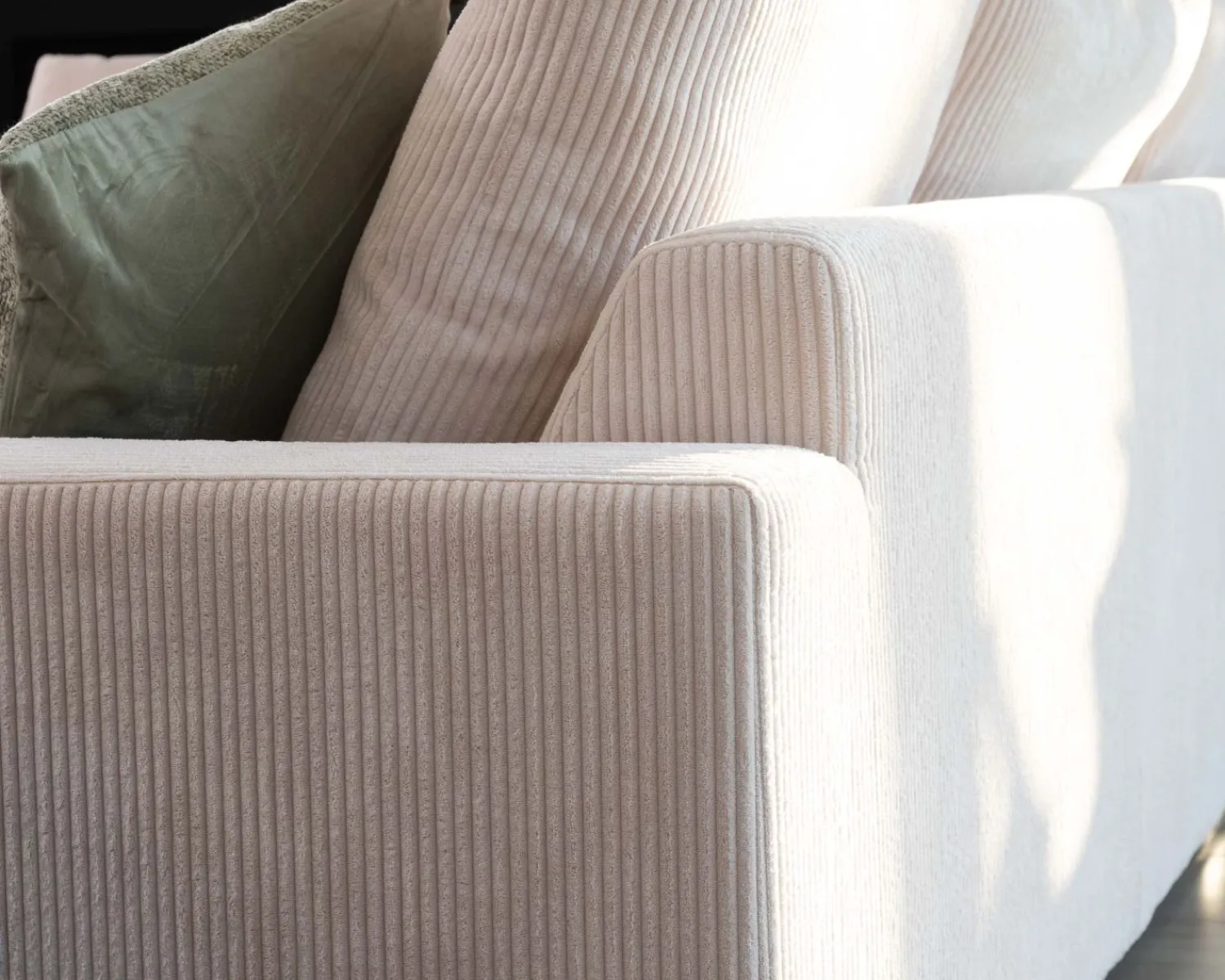 Meuble House Canapé confort en velours côtelé beige avec méridienne design "Cyrano" Clearance