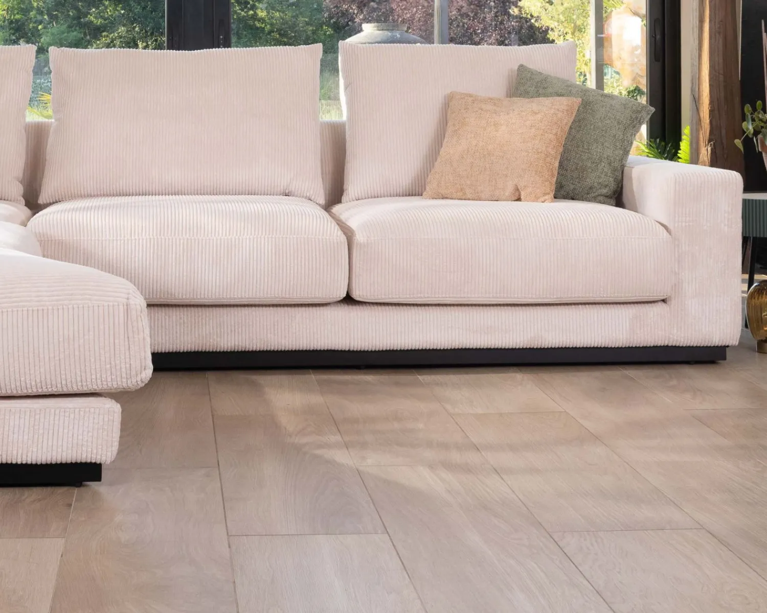 Meuble House Canapé confort en velours côtelé beige avec méridienne design "Cyrano" Clearance