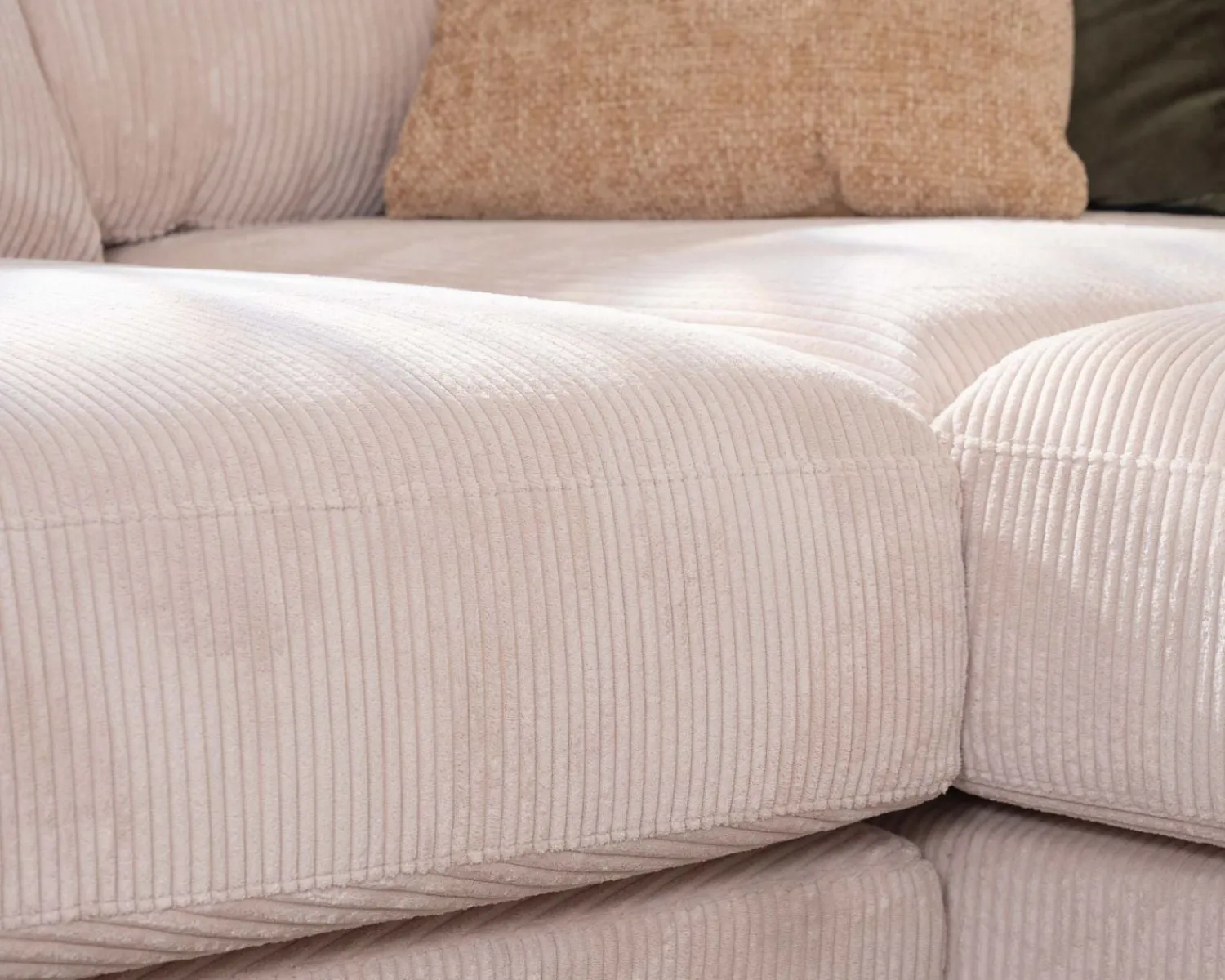 Meuble House Canapé confort en velours côtelé beige avec méridienne design "Cyrano" Clearance