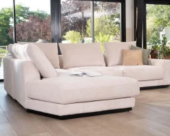 Meuble House Canapé confort en velours côtelé beige avec méridienne design