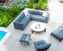 Meuble House Canapé d'angle en tissu turquoise haut de gamme "Terrasse" spécial extérieur Discount