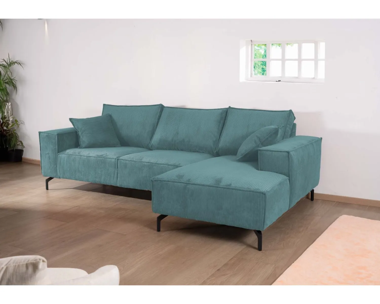 Meuble House Canapé d'angle en velours côtelé avec méridienne "Pueblo" sens et coloris au choix Discount