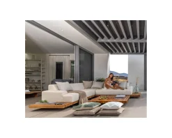 Meuble House Canapé d'angle pour terrasse et jardin en tissu Sunbrella écru 