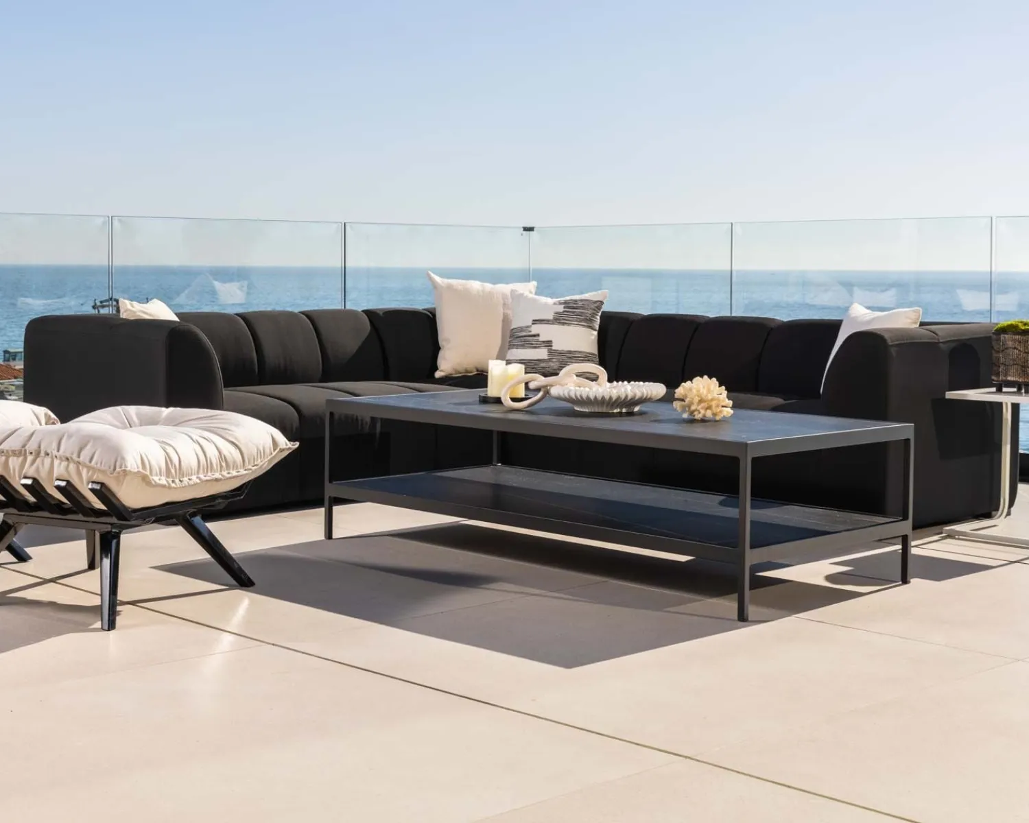 Meuble House Canapé d'angle spécial extérieur tissu gris foncé haut de gamme "Terrasse"