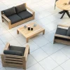 Meuble House Canapé de jardin 2 places haut de gamme "Zénith" en teck matelassé tissu gris foncé