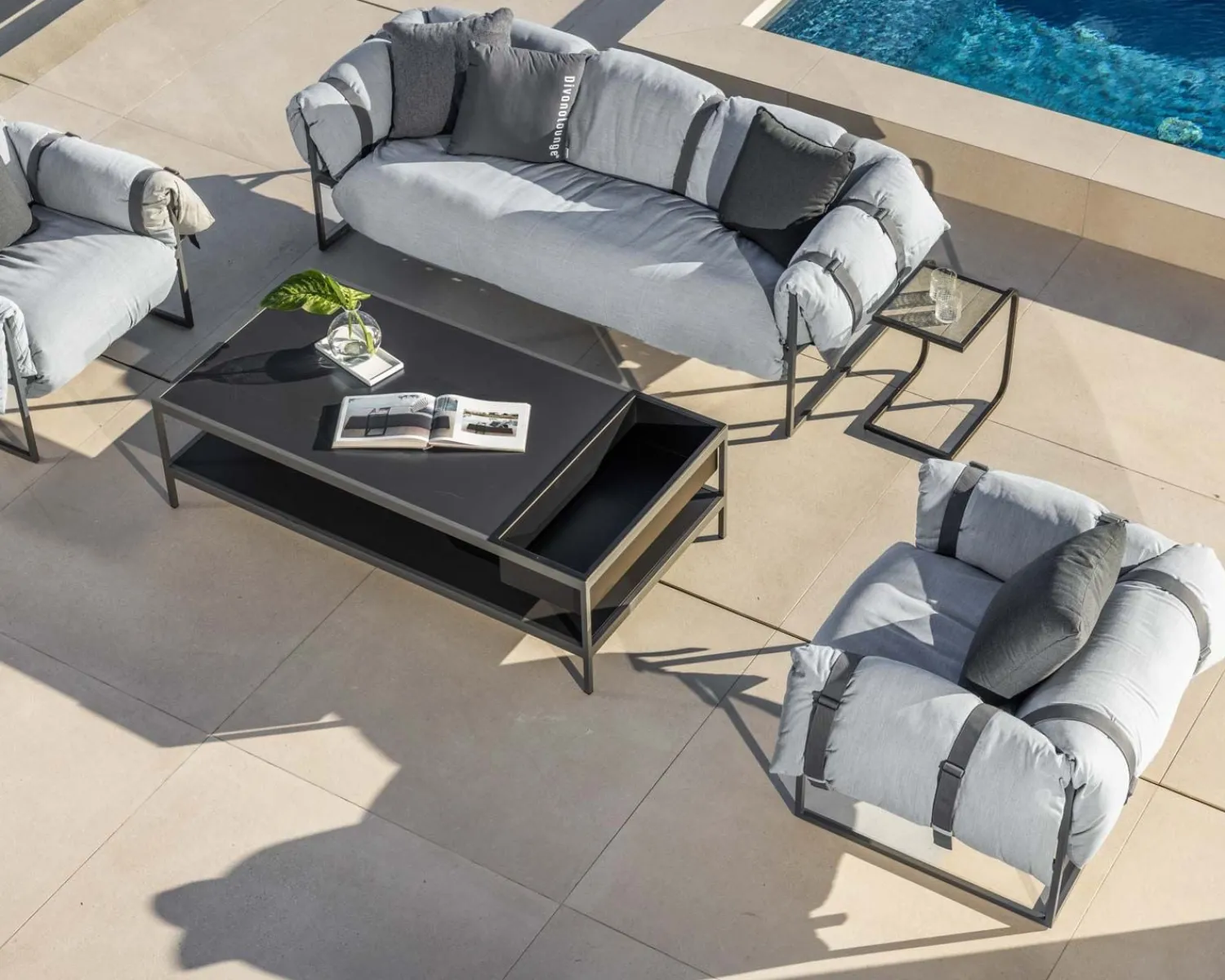 Meuble House Canapé de terrasse 3 places matelassé tissu Sunbrella gris clair "Paquetage" Discount