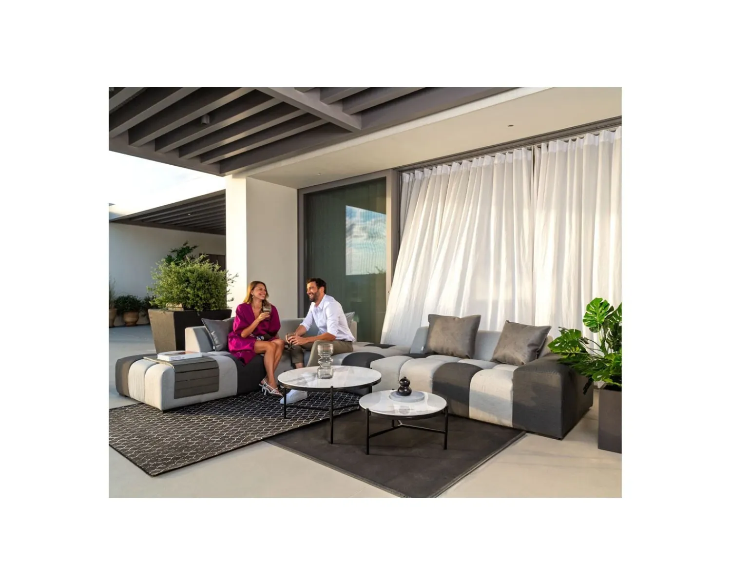 Meuble House Canapé d'extérieur angle droit design bicolore en tissu Sunbrella "Lazy Beach" Discount