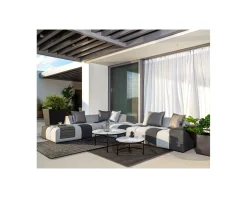 Meuble House Canapé d'extérieur angle droit design bicolore en tissu Sunbrella