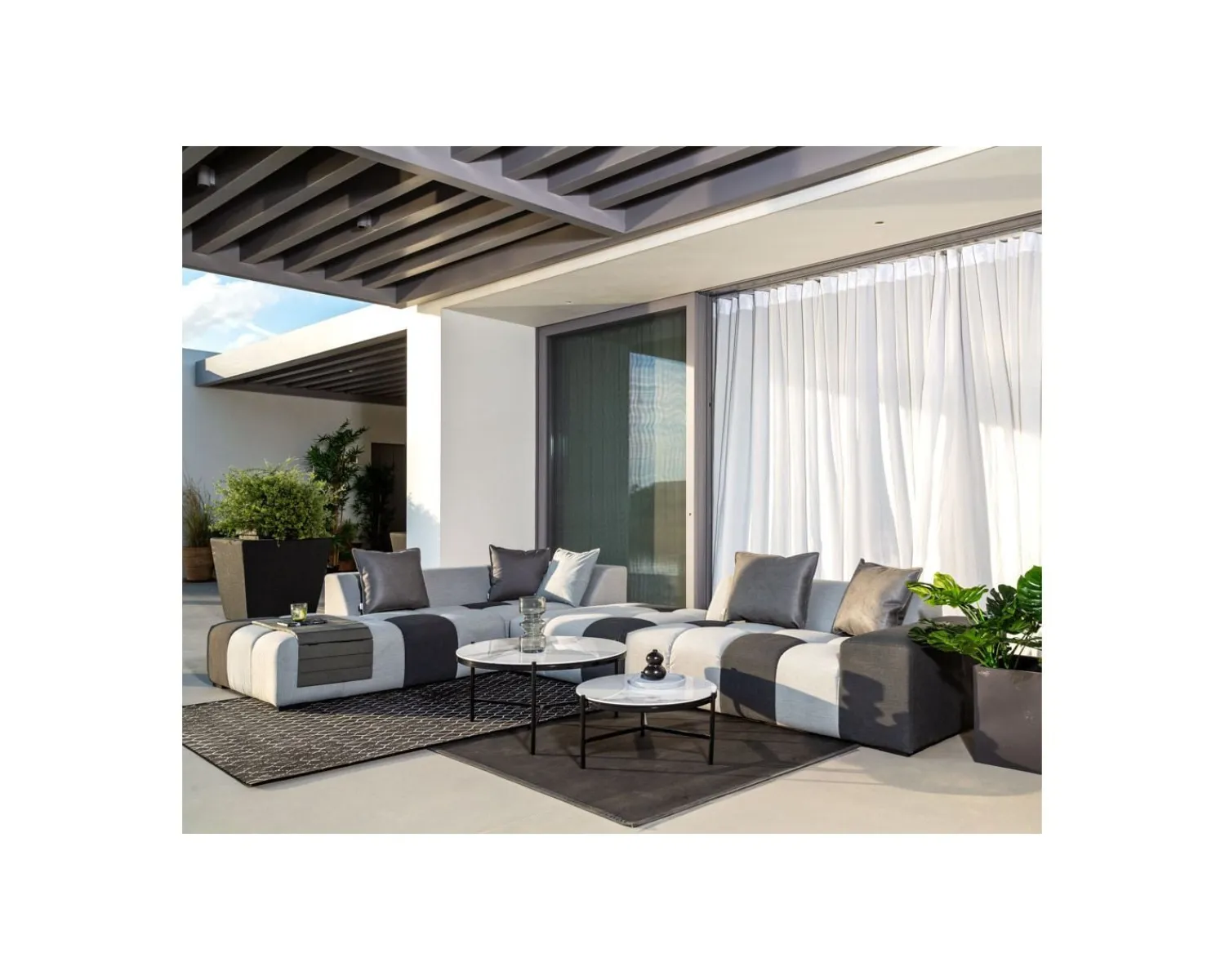 Meuble House Canapé d'extérieur angle droit design bicolore en tissu Sunbrella "Lazy Beach" Discount