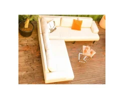 Meuble House Canapé d'extérieur haut de gamme tissu Sunbrella et teck 