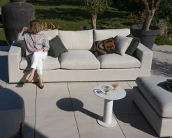 Meuble House Canapé d'extérieur ultra confort avec ottoman en tissu écru chiné