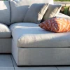 Meuble House Canapé d'extérieur ultra confort en tissu beige chiné et coussins décos "Toliara" avec module ottoman Hot