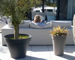 Meuble House Canapé d'extérieur ultra confort en tissu beige chiné et coussins décos