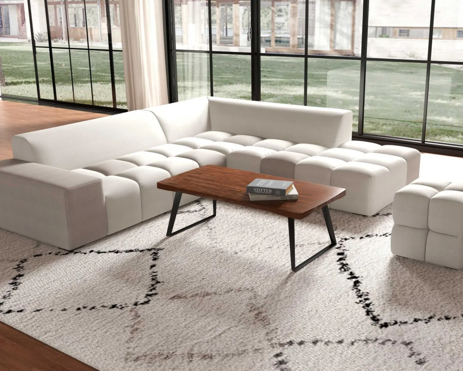 Meuble House Canapé en angle avec méridienne design lounge & chill "Casa Nova" bicolore beige et gris New