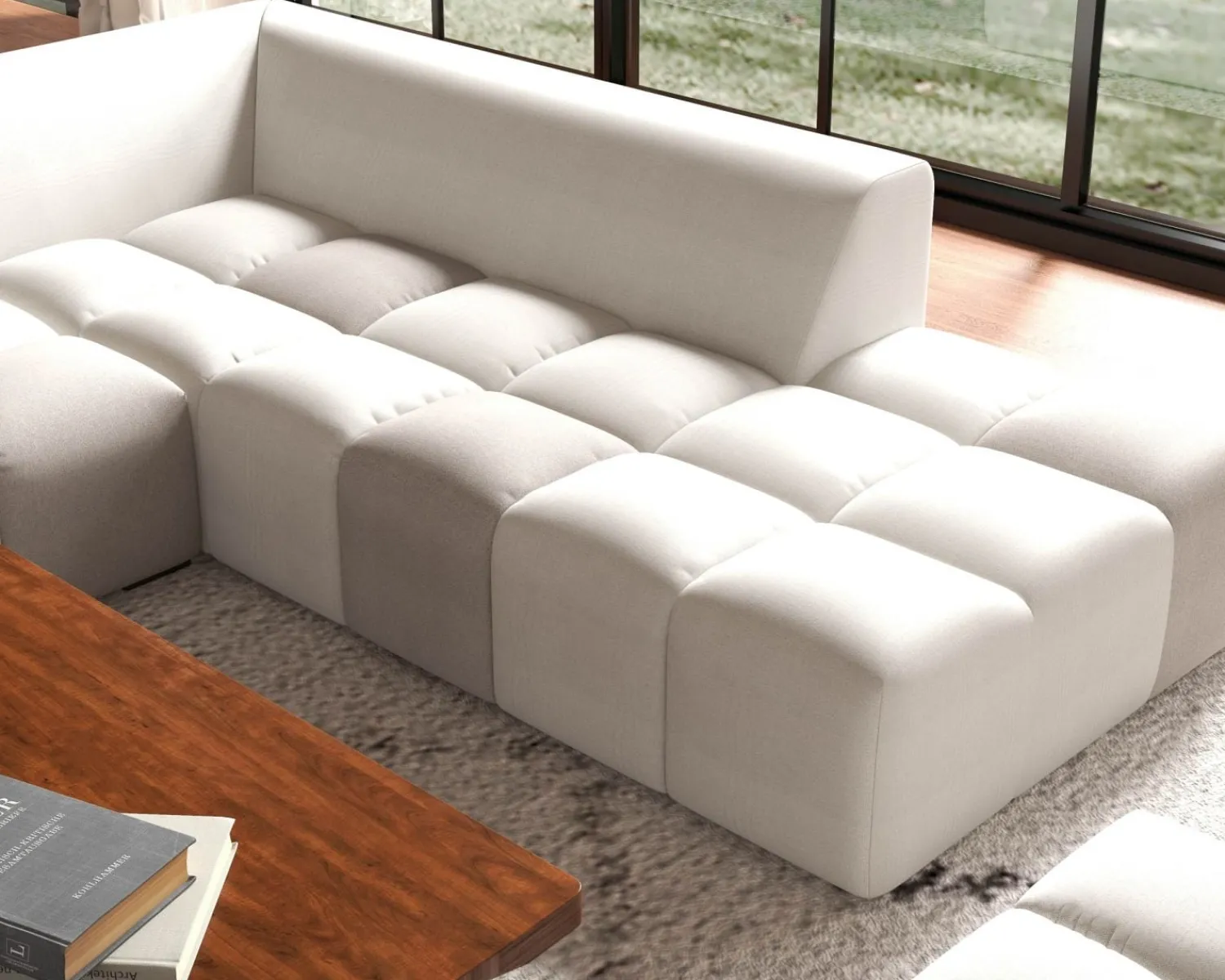 Meuble House Canapé en angle avec méridienne design lounge & chill "Casa Nova" bicolore beige et gris New