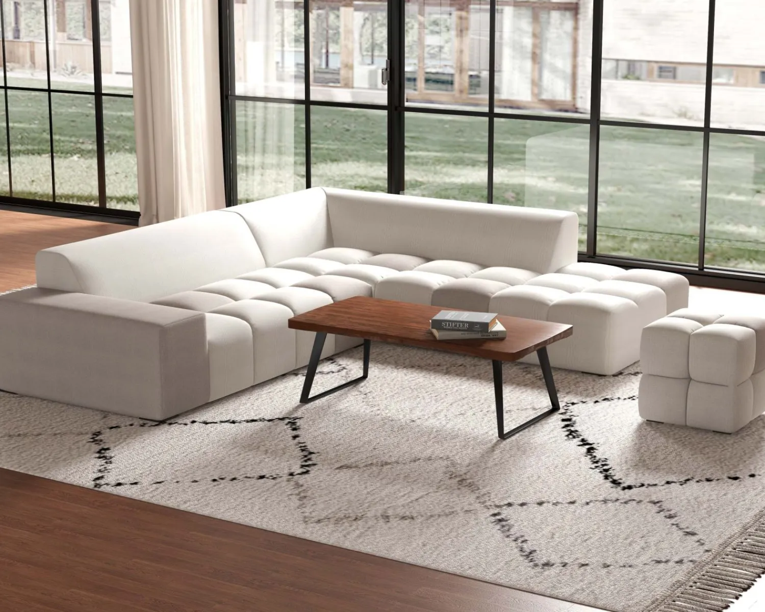 Meuble House Canapé en angle avec méridienne design lounge & chill "Casa Nova" bicolore beige et gris New