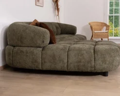 Meuble House Canapé en tissu vert avec extension électrique et méridienne retour gauche 