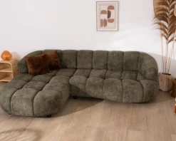 Meuble House Canapé en tissu vert avec extension électrique et méridienne retour gauche 