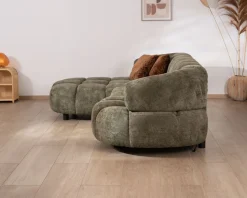 Meuble House Canapé en tissu vert avec extension électrique et méridienne retour gauche 