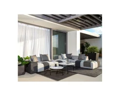Meuble House Canapé extérieur avec angle gauche bi-teinte gris en tissu Sunbrella 