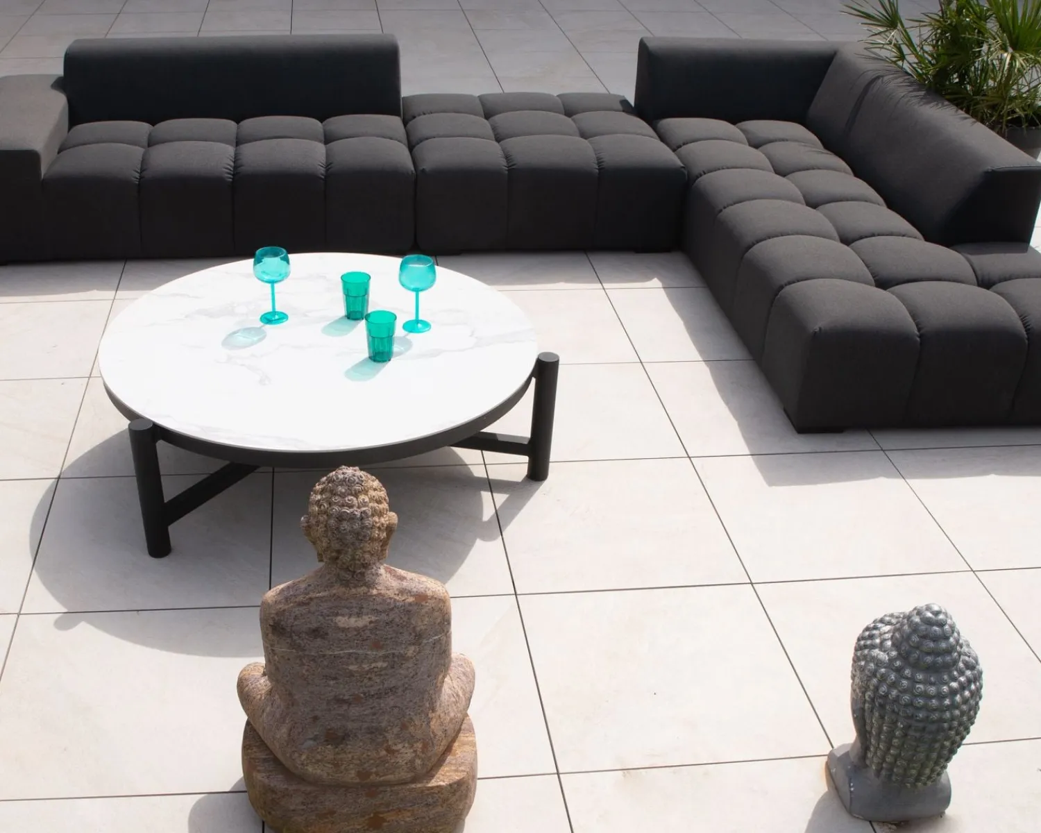 Meuble House Canapé extérieur design retour gauche gris foncé "Lazy Beach"