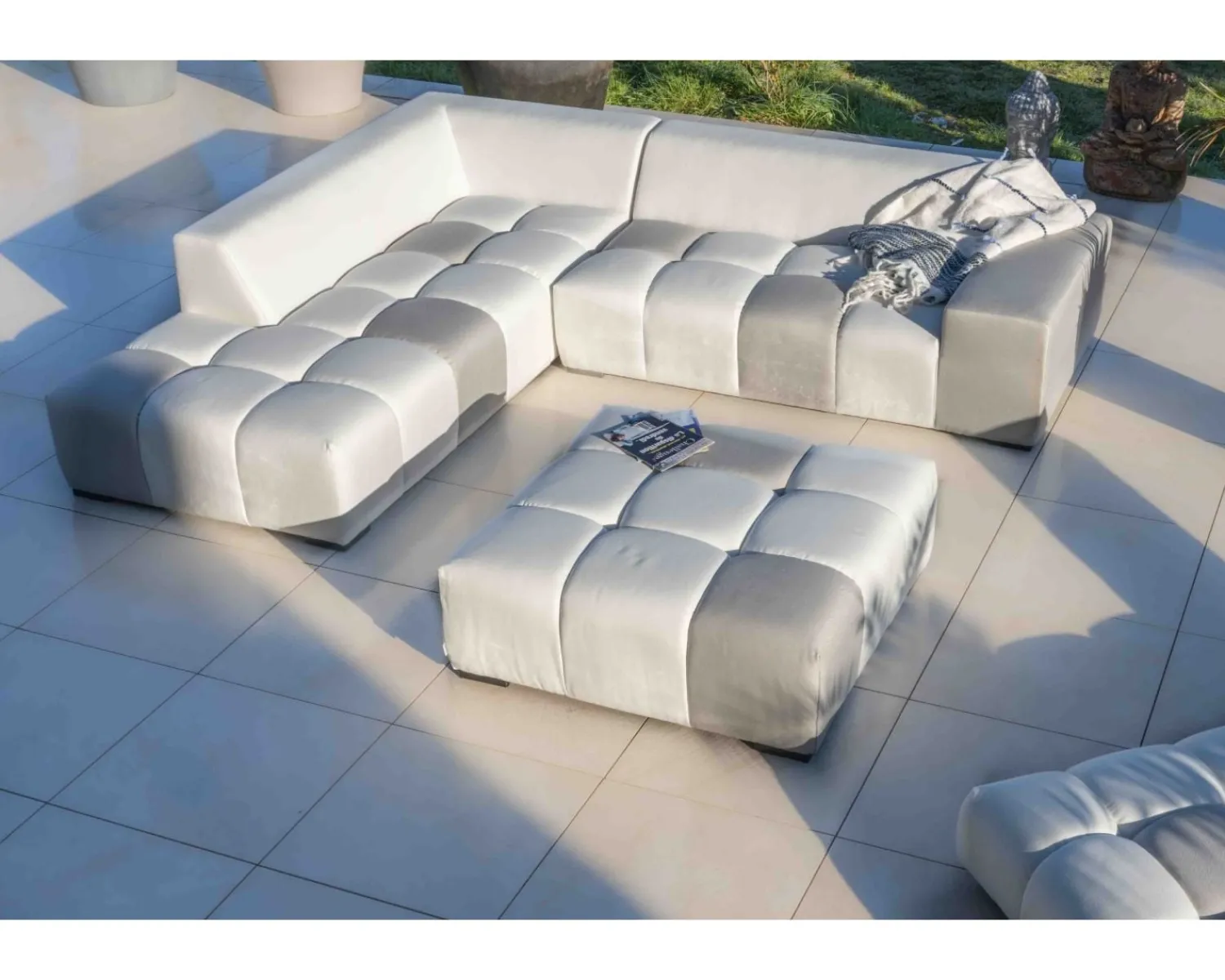 Meuble House Canapé extérieur modulaire retour droit "Lazy Beach" beige et gris clair Outlet