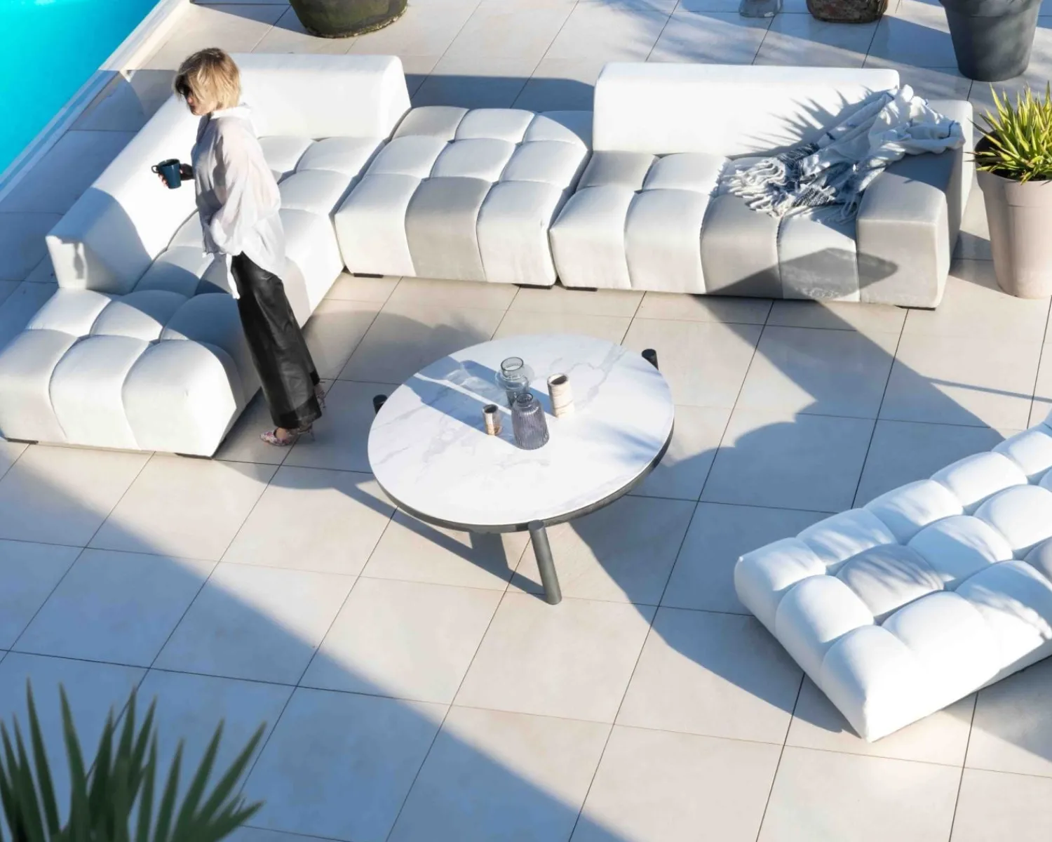 Meuble House Canapé extérieur modulaire retour droit "Lazy Beach" beige et gris clair Outlet