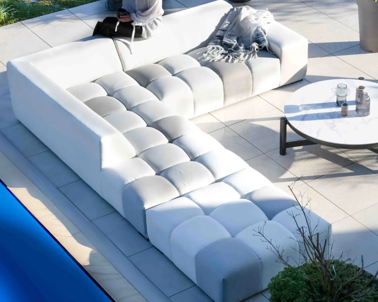 Meuble House Canapé extérieur modulaire retour droit "Lazy Beach" beige et gris clair Outlet