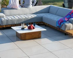 Meuble House Canapé haut de gamme avec retour droit tissu Sunbrella gris clair "Lombok" Online