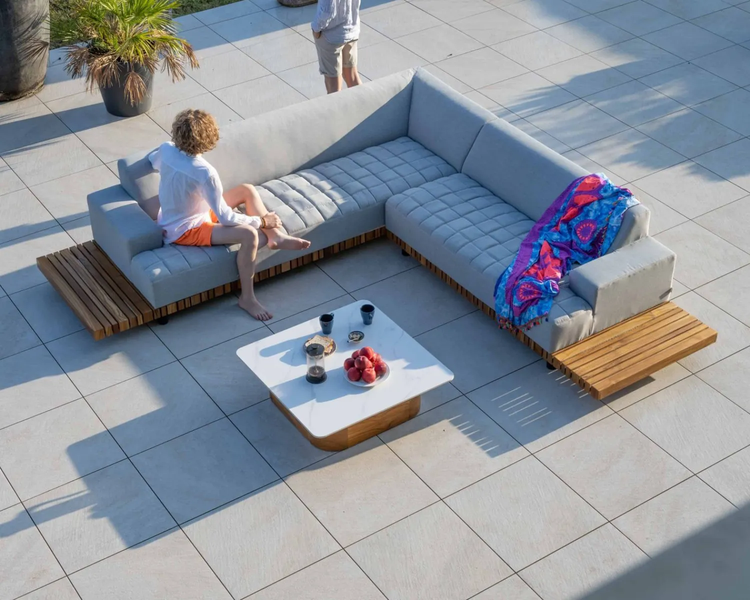 Meuble House Canapé haut de gamme avec retour droit tissu Sunbrella gris clair "Lombok" Online