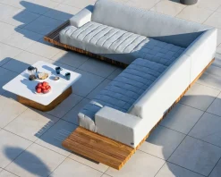 Meuble House Canapé haut de gamme avec retour droit tissu Sunbrella gris clair