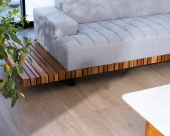 Meuble House Canapé haut de gamme avec retour droit tissu Sunbrella gris clair