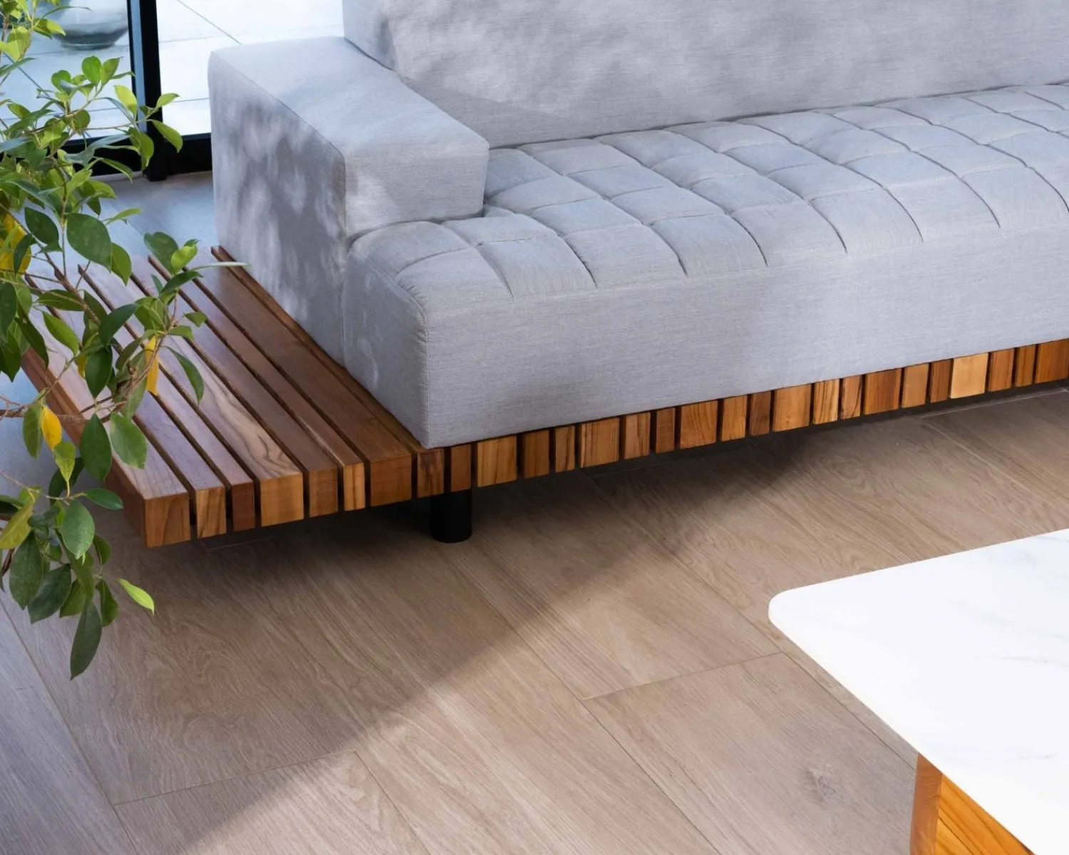 Meuble House Canapé haut de gamme avec retour droit tissu Sunbrella gris clair "Lombok" Online