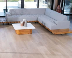 Meuble House Canapé haut de gamme avec retour droit tissu Sunbrella gris clair