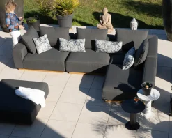 Meuble House Canapé modulaire d'extérieur en teck et tissu anthracite