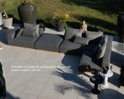 Meuble House Canapé modulaire d'extérieur en teck et tissu anthracite